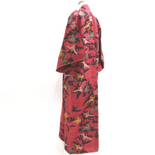 Load image into Gallery viewer, Kimono Vintage(1920-1950) Red Crane Birds Meisen Silk #9672J3
