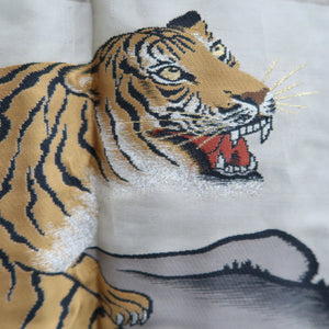 Men's Haori Vintage(1950-1980) Black Montsuki Dragon Tiger Silk #10438A3