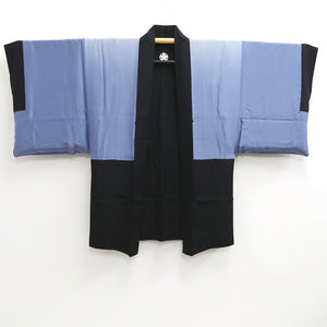 Men's Haori Vintage(1950-1980) Black Montsuki Landscape Silk #10284E4