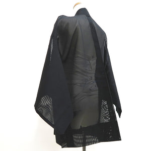 Haori Jacket Vintage(1950-1980) Black See-Through Fish Ripples Silk #10038C5