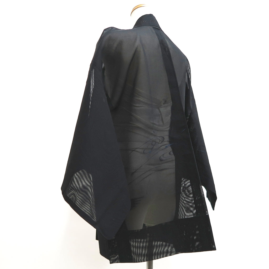 Haori Jacket Vintage(1950-1980) Black See-Through Fish Ripples Silk #10038C5