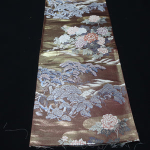 BB10067AE Silk Obi Fabric Peony Brown 54.7x10.6in(139x27cm)