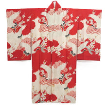 Load image into Gallery viewer, Juban Vintage(1920-1950) Red White Crane Birds Silk #10380F4
