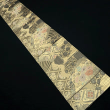 Load image into Gallery viewer, Fukuro Obi Gold Peony Folding Fan Karahana Silk BB274V5
