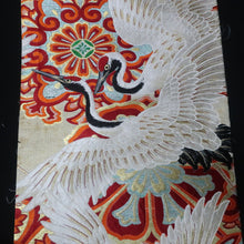 Load image into Gallery viewer, BB10107AG Silk Obi Fabric Vintage(Pre-1920) Crane Birds White 76.8x11.4in(195x29cm)
