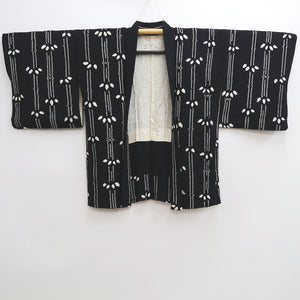 Haori Jacket Vintage(1950-1980) Black Shibori Bamboo Silk #9993C2