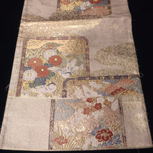 Load image into Gallery viewer, BB10027AC Silk Obi Fabric Crane Birds Chrysanthemum Gold 49.2x11.0in(125x28cm)
