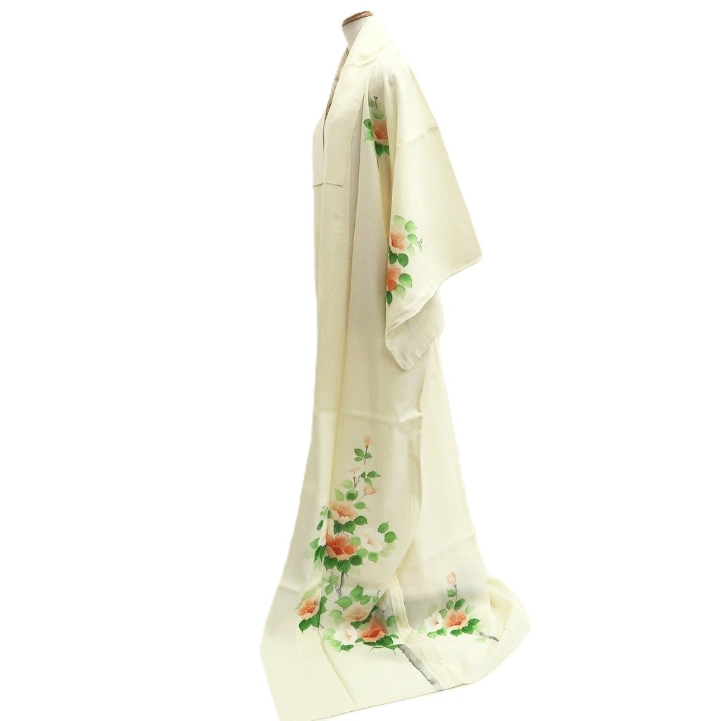 Kimono Vintage(1950-1980) Cream white See-Through Flower Tall Silk #10276E4