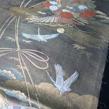 Load image into Gallery viewer, BB10006AB Silk Obi Fabric Crane Birds Gold 58.7x11.0in(149x28cm)
