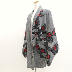 Haori Jacket Vintage(1950-1980) Black Shibori Plum blossom Branch Silk #9840B1