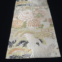 Load image into Gallery viewer, BB10037AC Silk Obi Fabric Vintage(1920-1950) Crane Birds White Green 71.3x11.4in(181x29cm)
