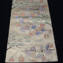 Load image into Gallery viewer, BB10057AD Silk Obi Fabric Samurai Green Beige 51.6x10.6in(131x27cm)
