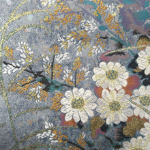 Load image into Gallery viewer, Fukuro Obi Silver Gray Gold Bellflower Kiku Hikihaku Silk BB330V9
