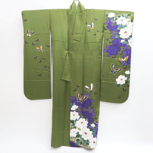 Furisode Green Peony Butterfly Silk #9679J3