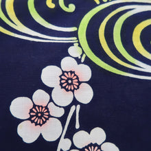 Load image into Gallery viewer, Yukata Vintage(1950-1980) Navy Plum blossom Cotton #11099B1
