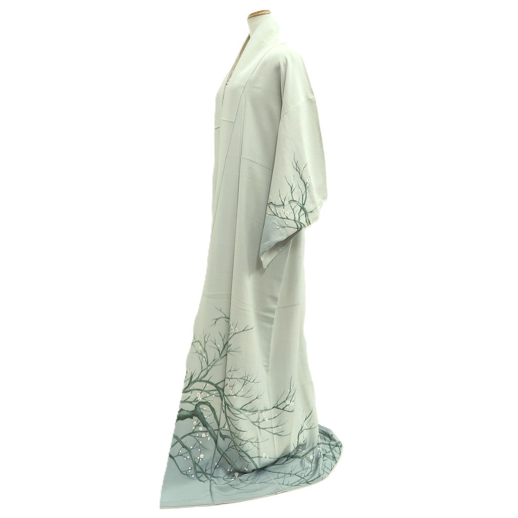 Kimono Light Gray Plum blossom Branch Silk #10535B3