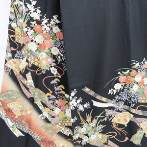 Tomesode Black Chrysanthemum Folding Fan Cherry Blossom Silk #10393F5