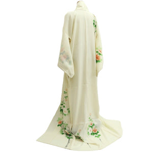Kimono Vintage(1950-1980) Cream white See-Through Flower Tall Silk #10276E4
