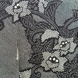 Haori Jacket Vintage(1950-1980) Black Shibori Peony Silk #9898B3