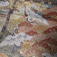 Load image into Gallery viewer, BB10027AC Silk Obi Fabric Crane Birds Chrysanthemum Gold 49.2x11.0in(125x28cm)
