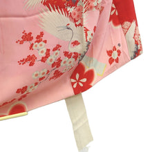 Load image into Gallery viewer, Juban Vintage(1950-1980) Red Pink Crane Birds Silk #10505B1
