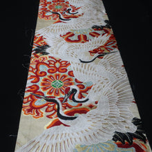 Load image into Gallery viewer, BB10107AG Silk Obi Fabric Vintage(Pre-1920) Crane Birds White 76.8x11.4in(195x29cm)
