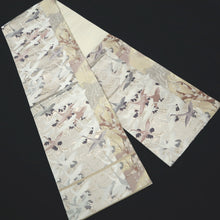 Load image into Gallery viewer, Fukuro Obi White Silver Crane Birds Plum blossom Silk BB264V5
