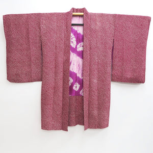Haori Jacket Vintage(1920-1950) Red Full Shibori Long Silk #9635J1