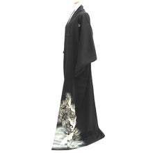 Load image into Gallery viewer, Tomesode Vintage(1920-1950) Black Hand painted Crane Birds Silk #10404A1
