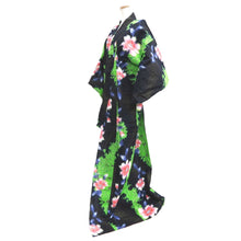 Load image into Gallery viewer, Yukata Black Green Gold Flower Cotton #10749D3
