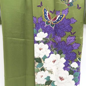 Furisode Green Peony Butterfly Silk #9679J3