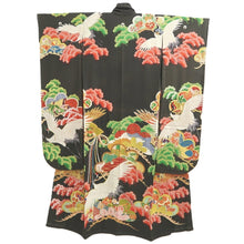 Load image into Gallery viewer, Furisode Vintage(1920-1950) Black Crane Birds Silk #11107Z1

