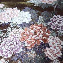 Load image into Gallery viewer, BB10067AE Silk Obi Fabric Peony Brown 54.7x10.6in(139x27cm)
