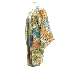 Load image into Gallery viewer, Haori Jacket Vintage(1920-1950) Green Yellow Orange Shibori Silk #10624C3
