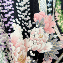 Load image into Gallery viewer, Furisode Black Plum blossom Yamato Tall Silk #10554B4
