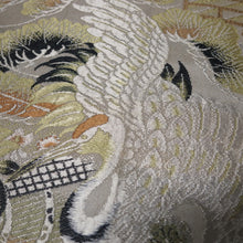 Load image into Gallery viewer, BB10037AC Silk Obi Fabric Vintage(1920-1950) Crane Birds White Green 71.3x11.4in(181x29cm)
