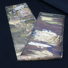 Load image into Gallery viewer, BB10006AB Silk Obi Fabric Crane Birds Gold 58.7x11.0in(149x28cm)
