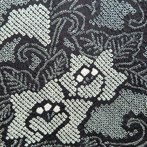 Haori Jacket Vintage(1950-1980) Black Shibori Peony Silk #9898B3