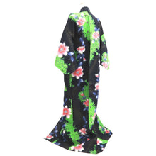 Load image into Gallery viewer, Yukata Black Green Gold Flower Cotton #10749D3
