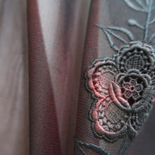 Load image into Gallery viewer, Haori Jacket Vintage(1950-1980) Black Red Sheer Floral pattern Embroidery Silk #10965F3
