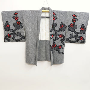 Haori Jacket Vintage(1950-1980) Black Shibori Plum blossom Branch Silk #9840B1