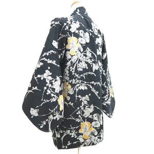 Haori Jacket Vintage(1950-1980) Black Silver Gold Grass Silk #9756A3