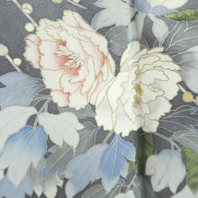 Load image into Gallery viewer, Kimono Light Gray Peony Camellia Silk #9648J2
