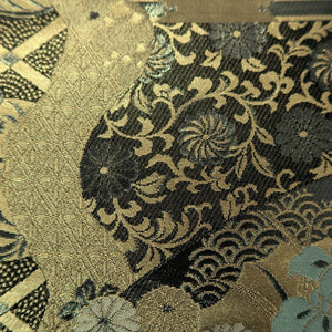Fukuro Obi Gold Peony Folding Fan Karahana Silk BB274V5