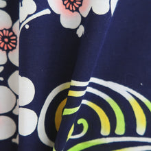 Load image into Gallery viewer, Yukata Vintage(1950-1980) Navy Plum blossom Cotton #11099B1
