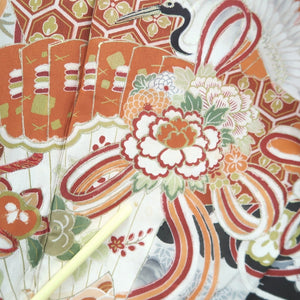 Tomesode Vintage(1920-1950) Black Crane Birds Hand painted Silk #10494B1