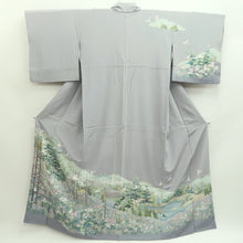 Load image into Gallery viewer, Kimono Light Gray Landscape Bird Tall Silk #9947B5
