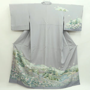 Kimono Light Gray Landscape Bird Tall Silk #9947B5