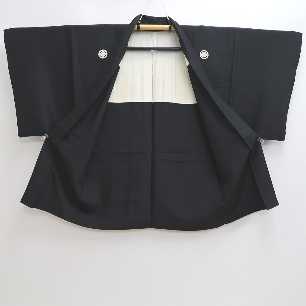 Men's Haori Vintage(1950-1980) Black Habutae Silk #9982C2