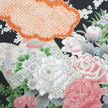 Load image into Gallery viewer, Furisode Black Plum blossom Wisteria Silk #10544B3
